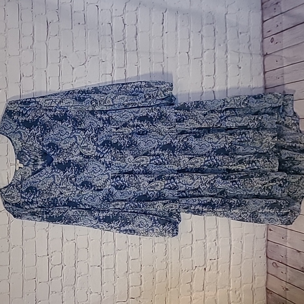 NEW size XXL Dress Joie Blue Paisley Lightweight Long Sleeve Midi Prairie
